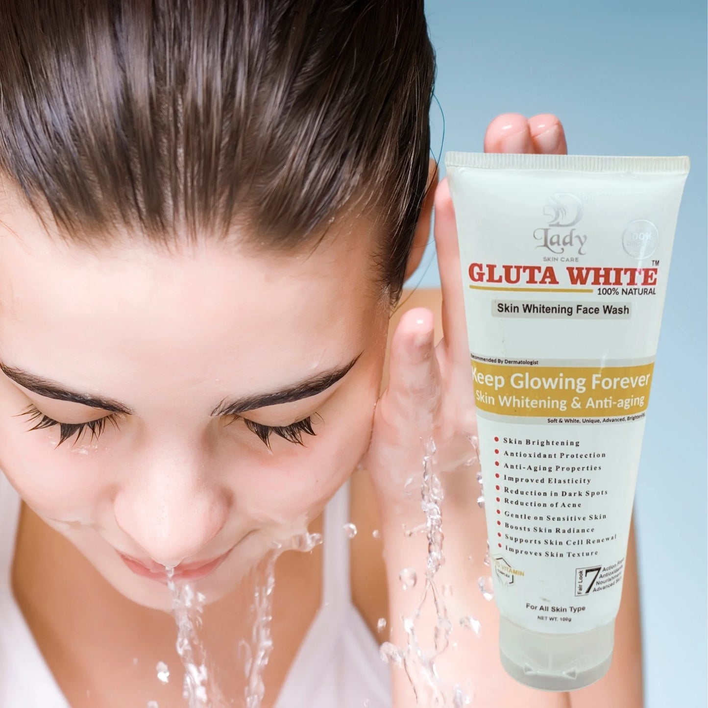 Gluta White Skin Whitening Face Wash | 7-in-1 Brightening & Anti-Aging Formula
