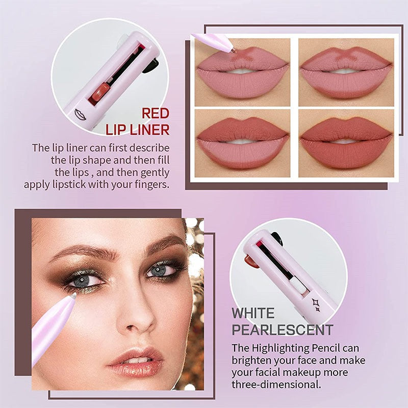 Multi-effect 4 In 1 Eyeliner Eyebrow Pencil Contour Pen Long Lasting Waterproof Cosmetics Eyeliner Makeup Pencil Lip Liner Pen