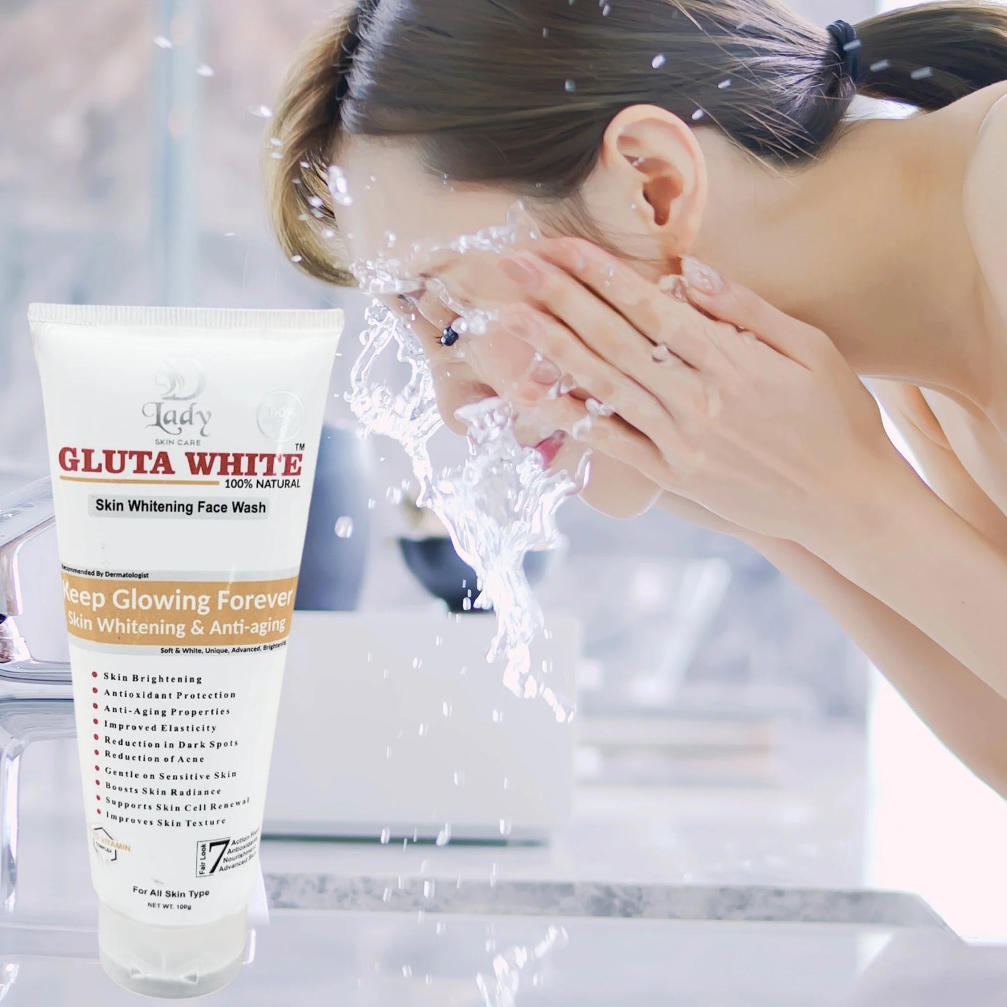 Gluta White Skin Whitening Face Wash | 7-in-1 Brightening & Anti-Aging Formula